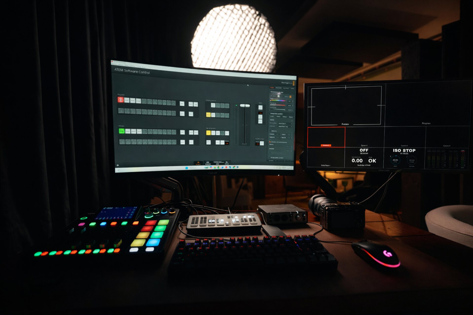Sala de control con switcher y consola de edición